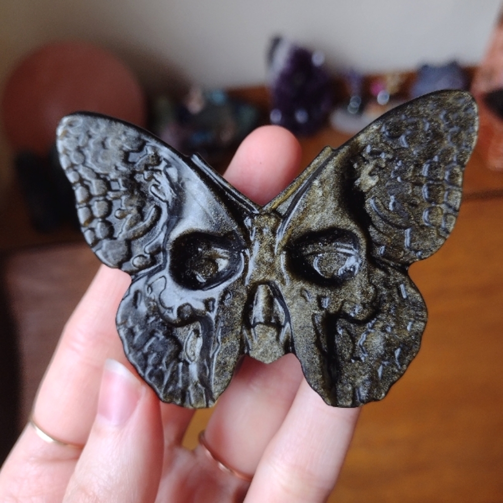 Gold Sheen Obsidian Skull Butterfly